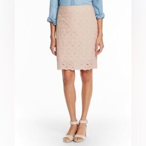 Garnet Hill women’s pencil skirt size 16 eyelet lace organic cotton spring lined